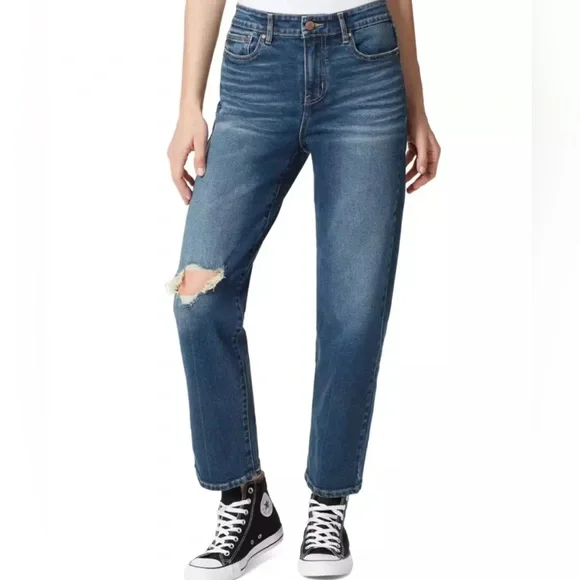 NWT [Frayed] High Rise Distressed Straight Leg Denim Jeans Women’s Size 29 - Picture 2 of 8